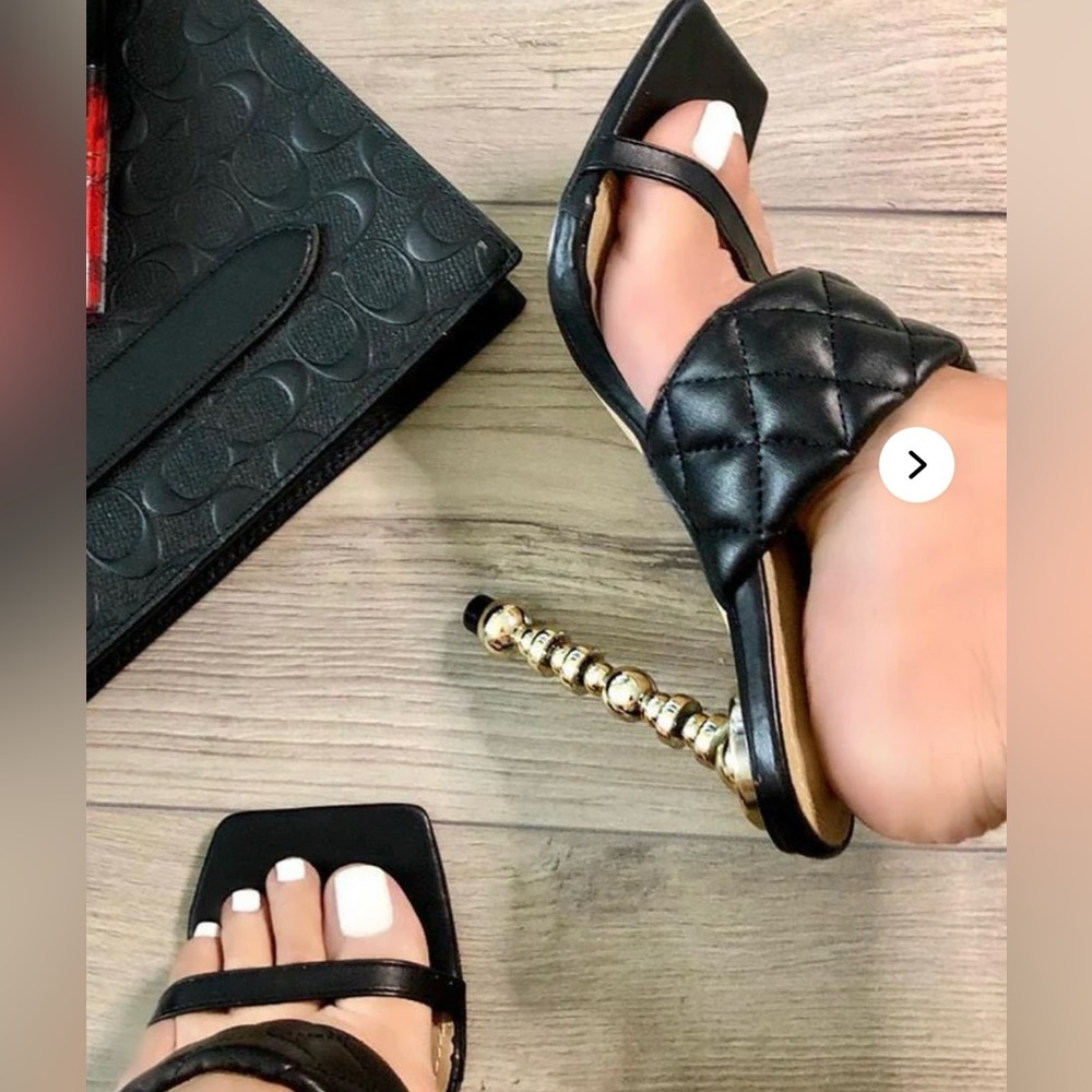 Fashion Nova Elegant Black Quilted Heeled Sandals-Brand new